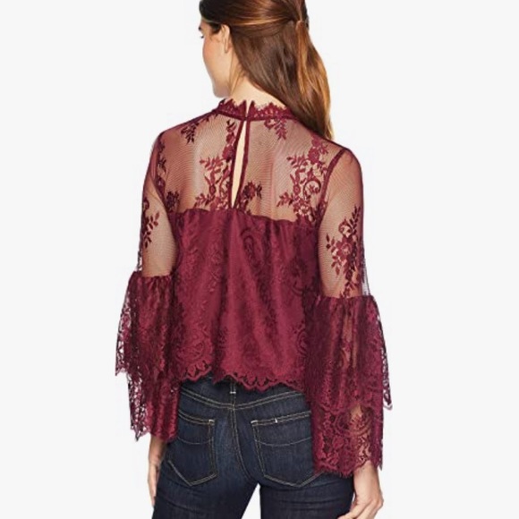 Cupcakes And Cashmere Davey Burgundy Layered Lace Blouse Size M - Picture 4 of 9